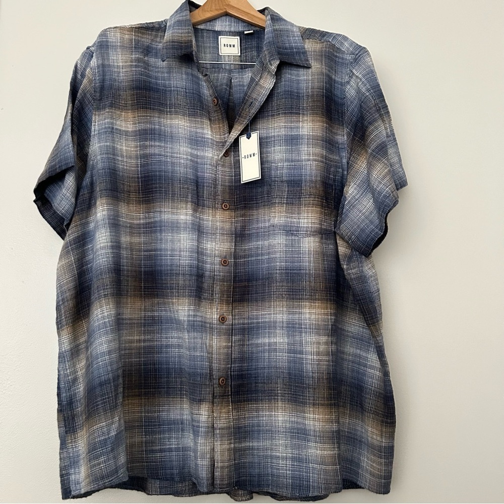 ROWM plaid short sleeved button front short NWT XXL